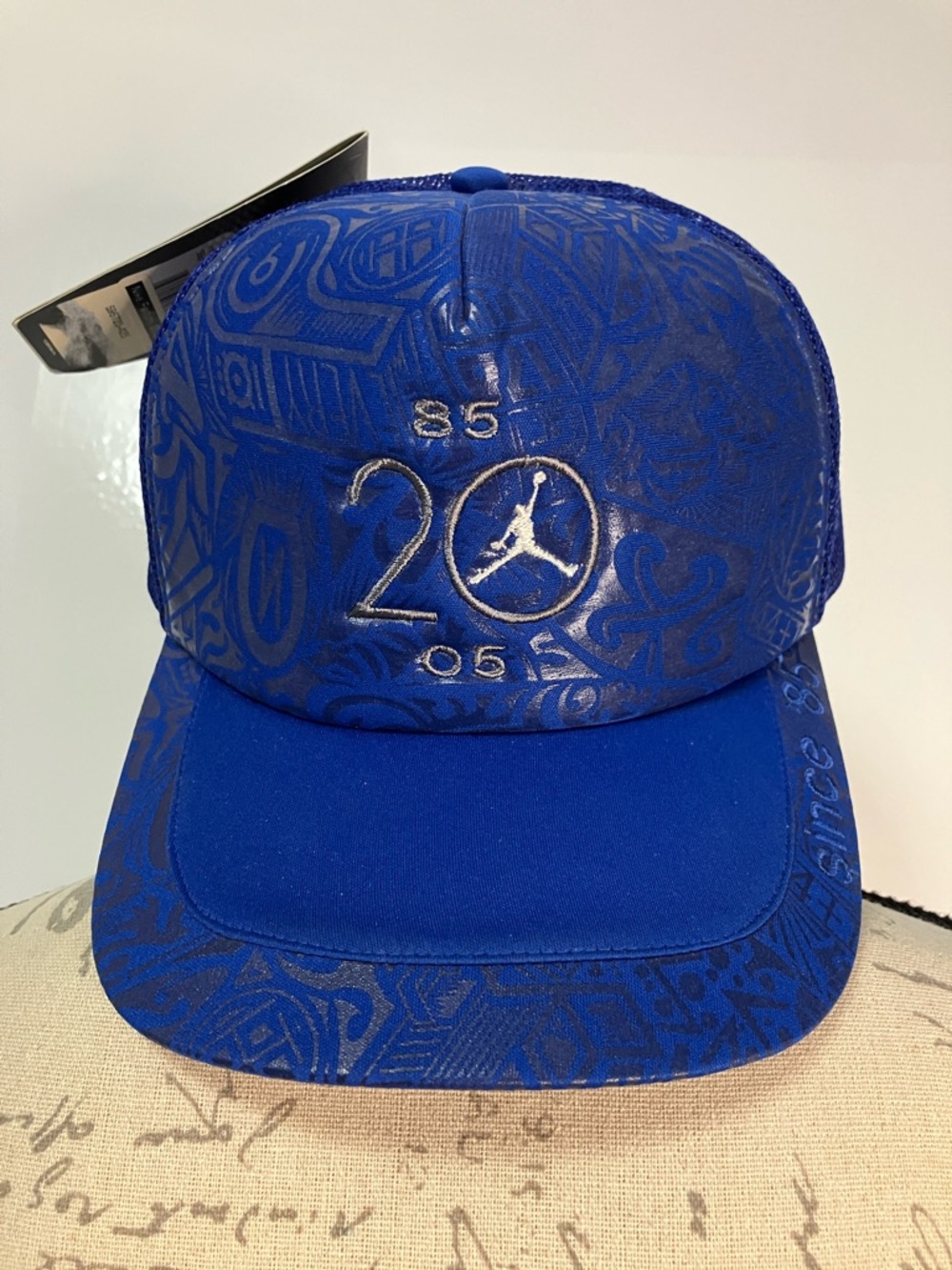 Vintage Nike Air Jordan Tribal Trucker Hat 2004 Blue/Silver